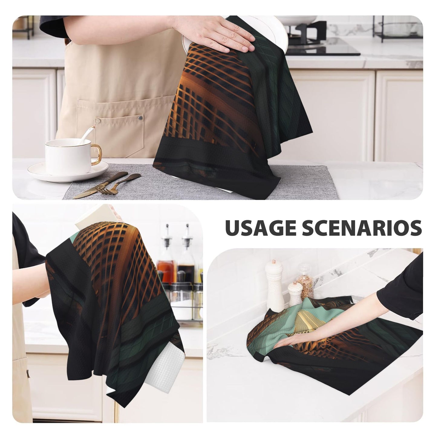 Modern Skyscraper Waffle Kitchen Towel – Super Absorbent Microfiber Dish Towel, 16×26 Inch, Fast Drying & Soft Cleaning Cloth