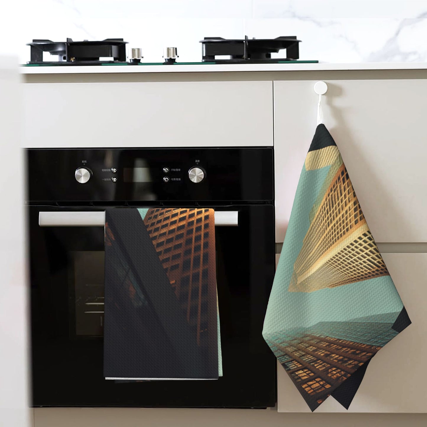 Modern Skyscraper Waffle Kitchen Towel – Super Absorbent Microfiber Dish Towel, 16×26 Inch, Fast Drying & Soft Cleaning Cloth