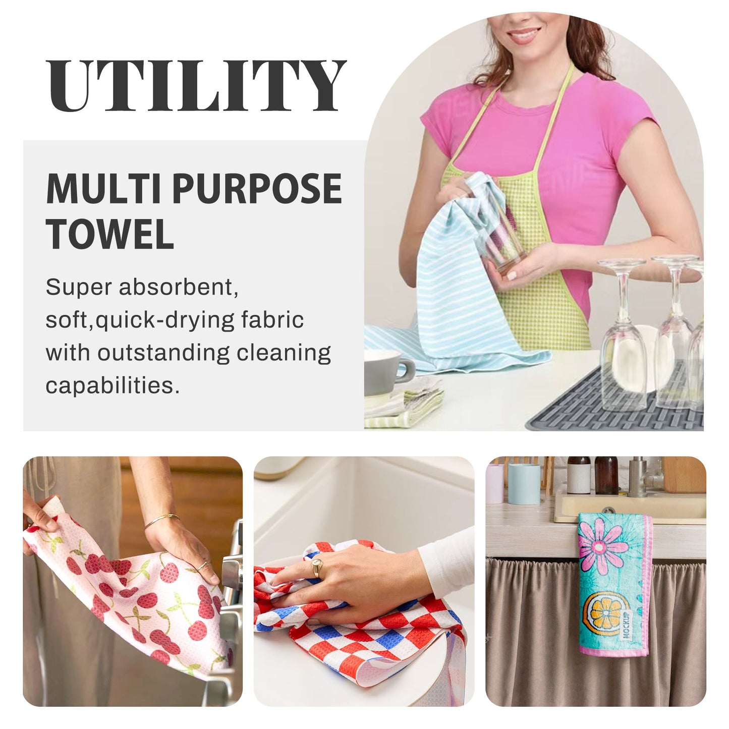 Modern Skyscraper Waffle Kitchen Towel – Super Absorbent Microfiber Dish Towel, 16×26 Inch, Fast Drying & Soft Cleaning Cloth