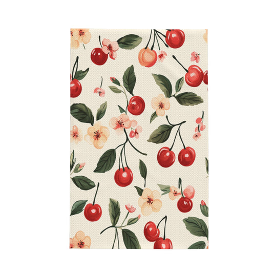 Cherry Floral Waffle Weave Kitchen Towel – Super Absorbent & Quick Dry Microfiber Cleaning Cloth, 16×26 inch, Farmhouse Style Decorative Dish Towel