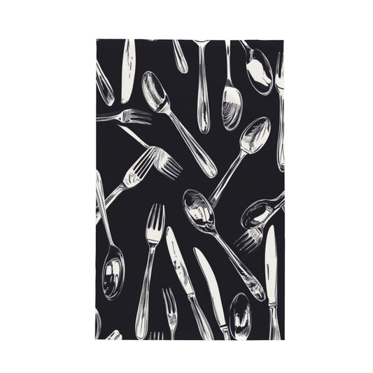Black Cutlery Pattern Waffle Kitchen Towel – 16×26 Inch Super Absorbent & Quick Dry Dish Cloth, Decorative Tea Towel