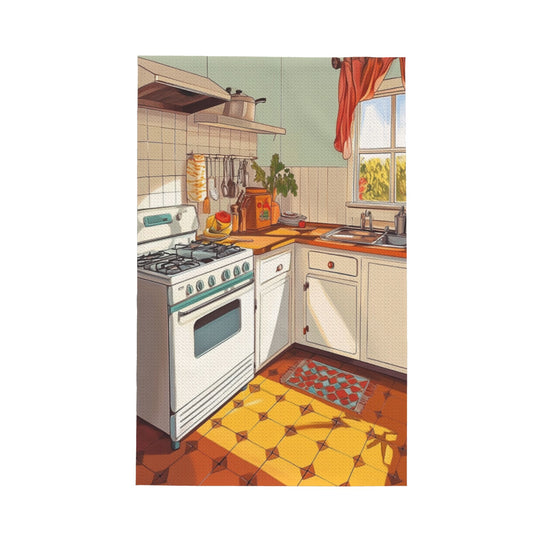 Vintage Kitchen Illustration Waffle Kitchen Towel – 16×26 Inch Quick-Dry Microfiber Hand Towel for Cleaning & Decor
