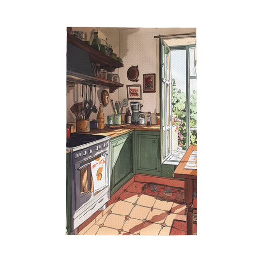 Vintage Kitchen Illustration Waffle Weave Towel – 16x26 Inch Absorbent Quick-Dry Decorative Kitchen Cloth for Home, Cafe & Airbnb Use