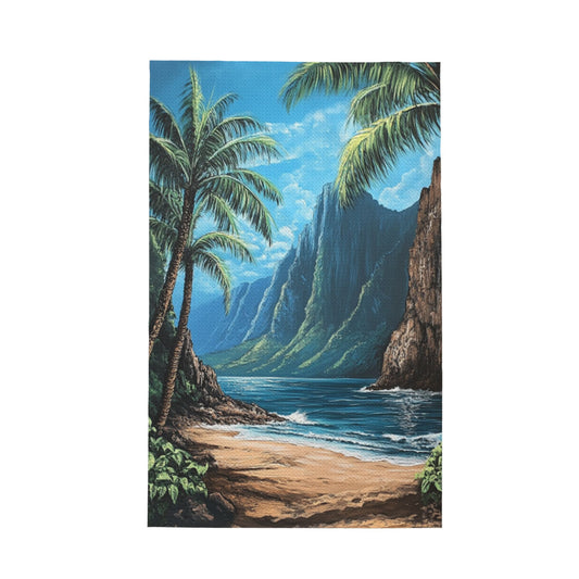 Tropical Coastal Landscape Waffle Weave Kitchen Towel – 16x26 Inch Absorbent Quick-Dry Decorative Dish Cloth