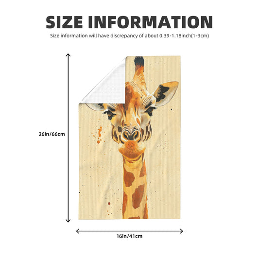 Cute Giraffe Waffle Weave Kitchen Towel – 16x26 Inch Absorbent Quick-Dry Dish & Hand Towel with Animal Illustration