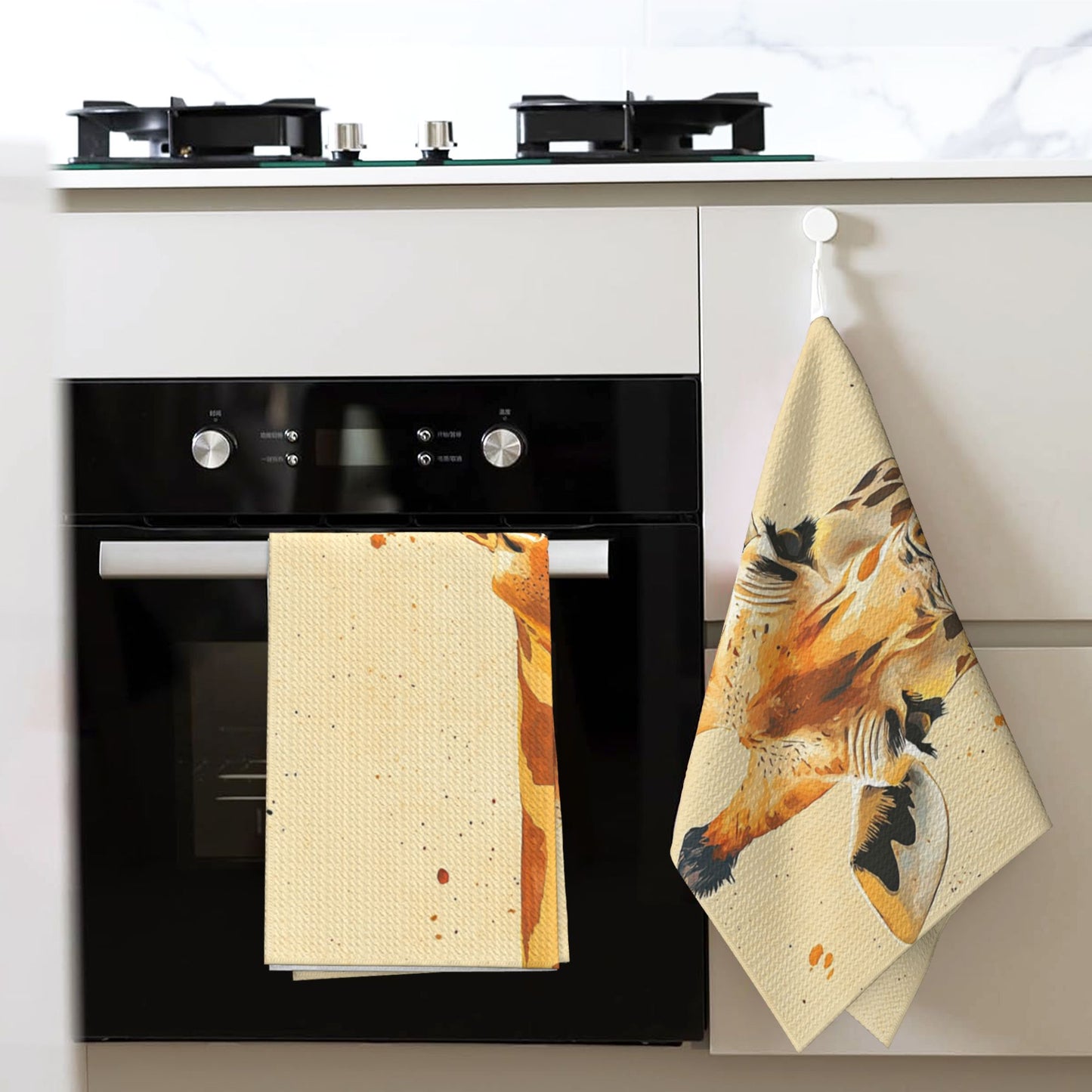 Cute Giraffe Waffle Weave Kitchen Towel – 16x26 Inch Absorbent Quick-Dry Dish & Hand Towel with Animal Illustration