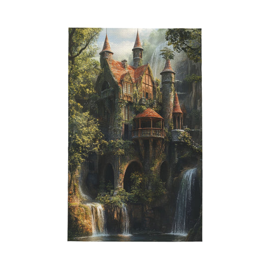 Forest Castle Illustration Waffle Kitchen Towel – 16x26 Inch Quick-Dry Dish Towel with Fantasy Art Design