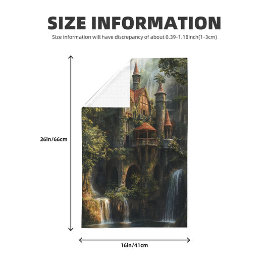 Forest Castle Illustration Waffle Kitchen Towel – 16x26 Inch Quick-Dry Dish Towel with Fantasy Art Design