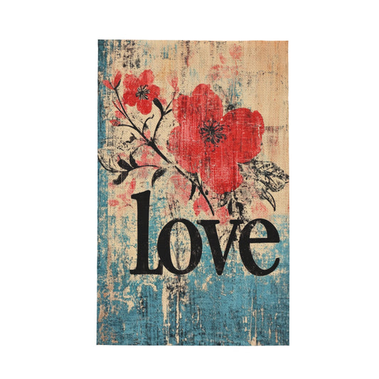 LOVE Floral Vintage Print Waffle Kitchen Towel – 16x26 Inch Absorbent Decorative Dish Towel with Quote Design