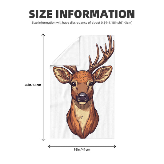 Deer Head Illustration Waffle Kitchen Towel – 16x26 Inch Absorbent Fast-Dry Decorative Dish Towel
