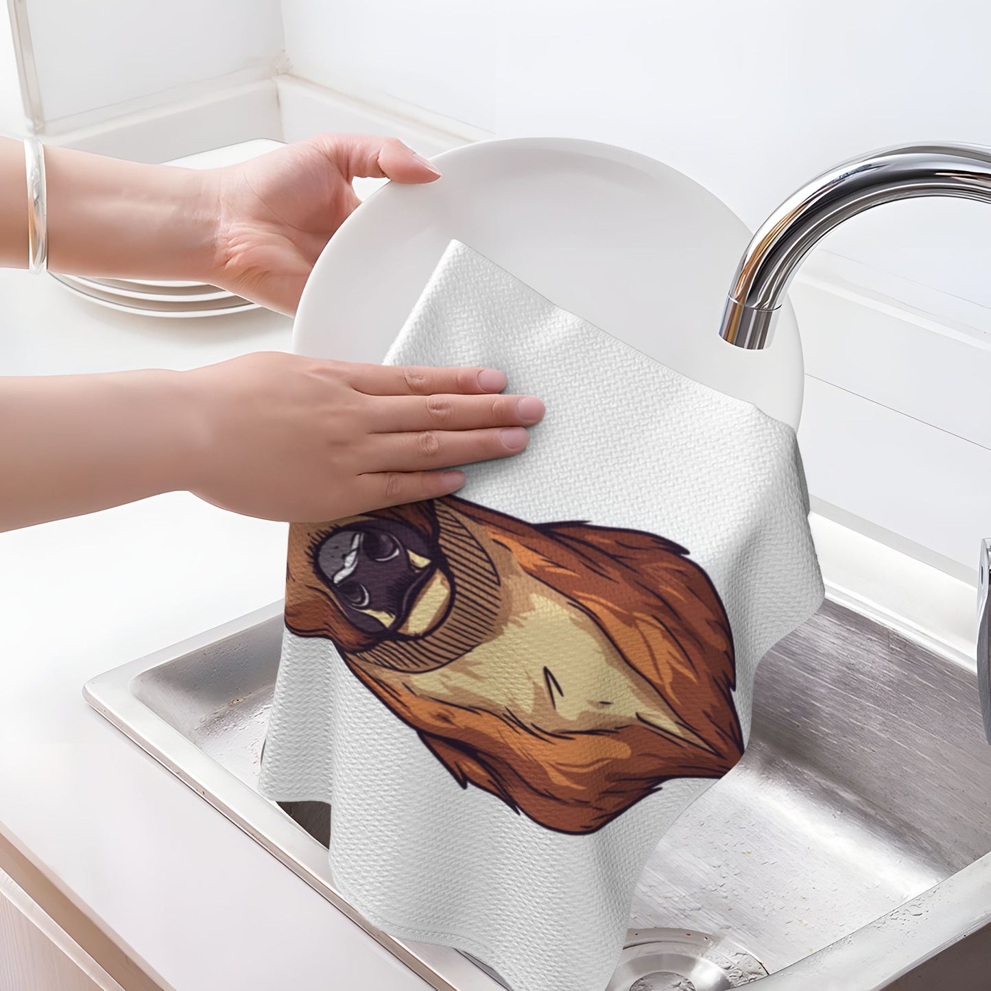 Deer Head Illustration Waffle Kitchen Towel – 16x26 Inch Absorbent Fast-Dry Decorative Dish Towel
